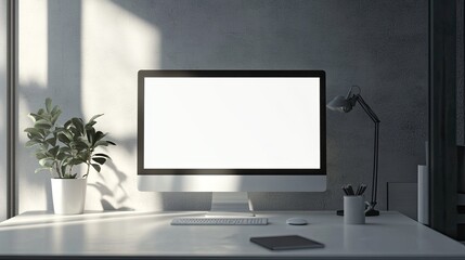 Fototapeta premium Clean and modern workspace with a blank digital screen, perfect for inserting text for advertisements