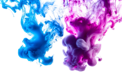 Abstract Blue and purple Smoke Ink in Water colorful explosions isolated on transparent background. 