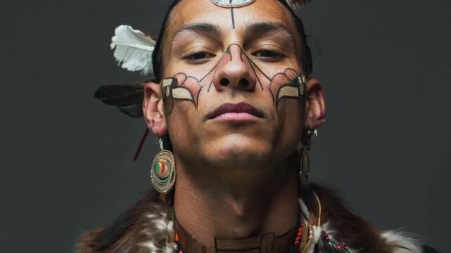 Embracing his cultural heritage, a Native American man showcases his traditional jewelry in a studio photograph, embodying the spirit of his ancestors and their legacy. Witness the beauty of tradition