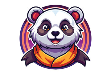 Smiling Cartoon Panda with Orange Scarf and Purple Background