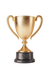 A shiny gold trophy with two handles, symbolizing victory and achievement, perfect for awards and celebratory events.