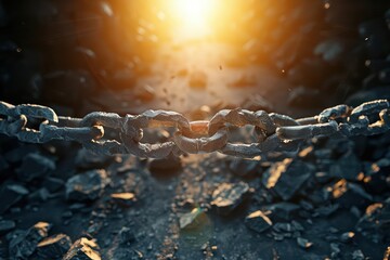 The credit crunch manifests as an explosion of broken chains around a oncethriving marketplace