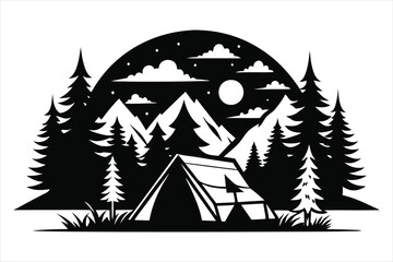 Tent in Forest black vector