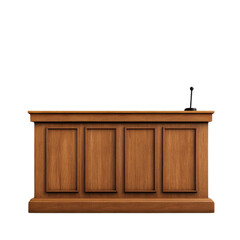 Elegant wooden reception desk with panel designs and a sleek finish, perfect for offices or business environments.