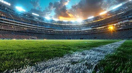 Majestic Stadium Under Sunset Sky Ready for Exciting Sporting Event. Generative AI