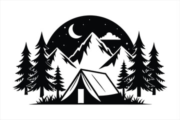 Fototapeta premium Tent in Forest black vector