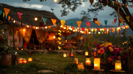 Romantic Evening with String Lights and Candles