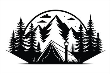 Tent in Forest black vector