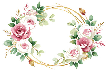 Watercolor Floral Wreath with Pink and White Roses