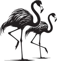 Flamingo birds illustration, flamingos group standing in a wetland line art vector illustration,