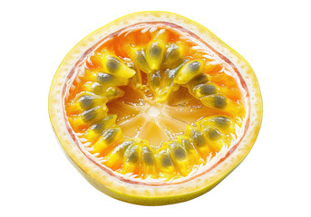 yellow passion fruit slice isolated on transparent background.