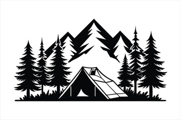 Tent in Forest black vector