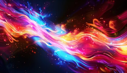 Vibrant Swirls of Colorful Light Flowing Through a Dark Background at Night