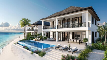 Modern beachfront house with pool overlooking the sea