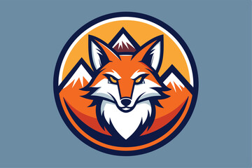 Obraz premium Fox Head Mascot with Mountain Peaks Inside a Circle