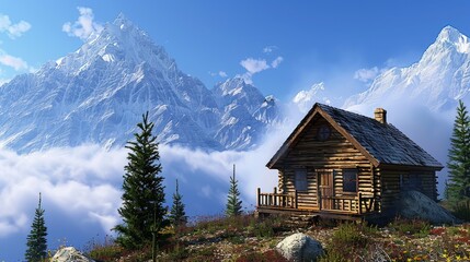 Fototapeta premium A Cozy Cabin Nestled in the Mountains