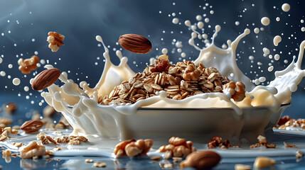 Granola, Milk, and Nuts Splash