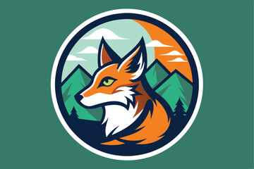 Obraz premium Fox Portrait with Mountain Landscape and Sunset