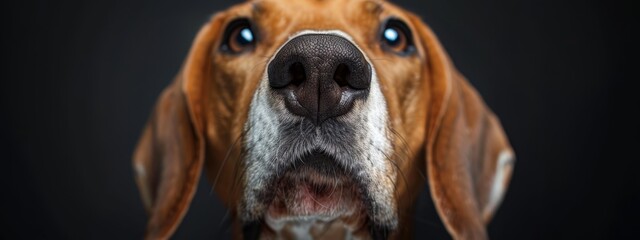  A tight shot of a dog's face, mouth agape, and eyes fully opened