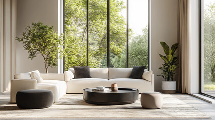 Modern living room with a sleek and minimalist design