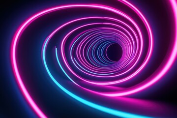 Obraz premium Abstract neon spirals on a dark minimalistic background, symbolizing the continuous process of creative problem-solving