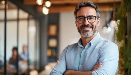 Fototapeta premium Confident entrepreneur leading a team meeting, clean and sophisticated background, professional and trustworthy image, minimalistic design, inspiring leadership