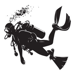 Scuba diving people silhouettes vector illustrations isolated on white background.