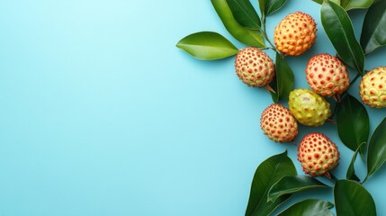 A juicy chempedak on a light blue background, leaving ample space for text.