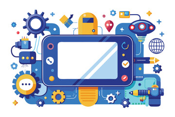 A Futuristic Digital Interface with Gears and Connected Devices