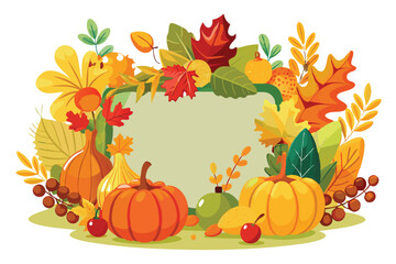 Naklejka premium Autumnal Arrangement with Pumpkins, Leaves, and Berries