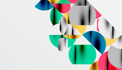 Color beautiful circles, semi circles, squares and round triangles. Geometric mosaic style pattern abstract background for wallpaper, banner, backdrop, card, book Illustration, landing page