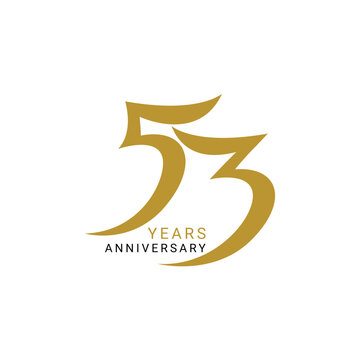 53rd, 53 Years Anniversary Logo, Golden Color, Vector Template Design element for birthday, invitation, wedding, jubilee and greeting card illustration.