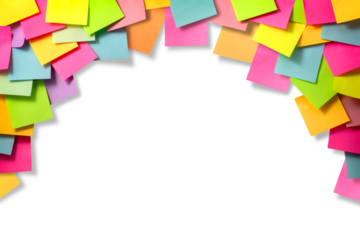 たくさんのカラフルな付箋の貼られた背景フレーム