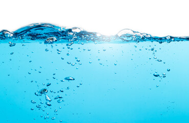 Air Bubbles Float Up in Water. Water Wave, Water Splashing. Oxygen Relaxation. Blue Water Textured...