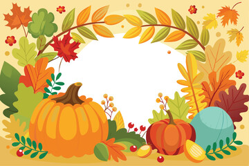 Autumnal Frame with Pumpkins and Leaves