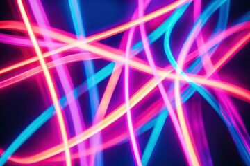 Obraz premium Neon light beams creating abstract, minimal designs on a dark surface, representing the flow of creative ideas and strategic problem-solving