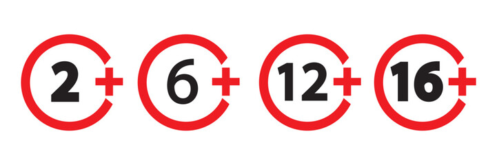 Age restriction signs set circle line isolated badge of different age limit on white background vector eps10