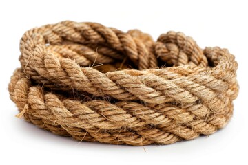 Obraz premium Isolated Jute Rope Tied in Knots on a White Background, a Simple and Natural Texture for Eco-Friendly Design Elements