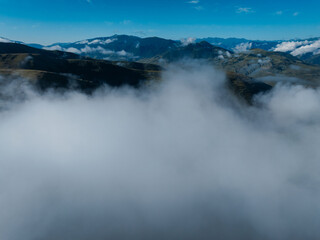 Aerial view of beautiful high altitude grassland mountain landscape