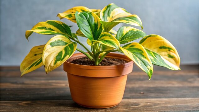 Yellowing leaves and stunted growth reveal severe magnesium deficiency in a once-thriving indoor potted plant nutrient deficiency symptoms.