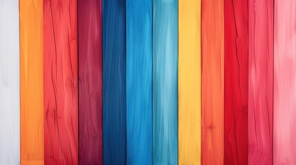 Vertical Wood Grain Arrangnent with Nine Colorful Stripes