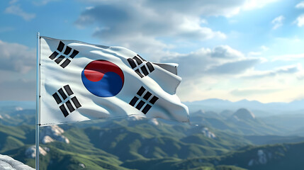 South Korean Flag Waving in Mountains