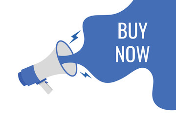 Buy Now button, banner, label, template for website. Buy Now text with colorful megaphone icon