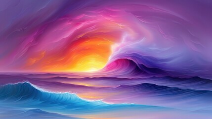 Obraz premium Vibrant Sunset Beach Scene with Majestic Wave and Tropical Vegetation