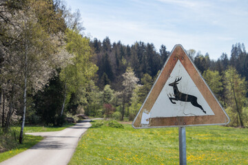 Verkehrszeichen warnt vor Wildwechsel