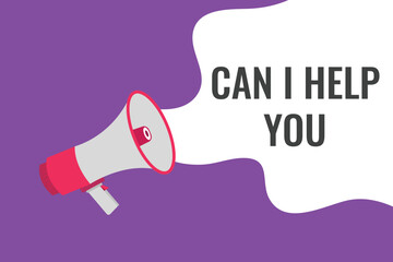 Can i Help you button, banner, label, template for website. Can i Help you text with colorful megaphone icon