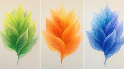 Naklejka premium Four Leaves in Vibrant Colors Showcase Nature's Diversity