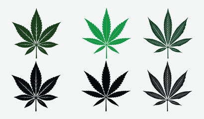 Set of Cannabis leaf green and black combo Package collection, Logo Icon Vector art illustration design