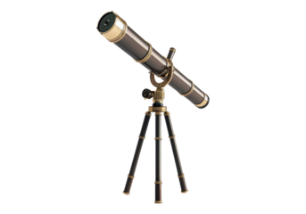 telescope on tripod isolated on transparent background.