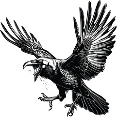 Fototapeta premium Aggressive Raven SVG, Crow Black Vector Illustration